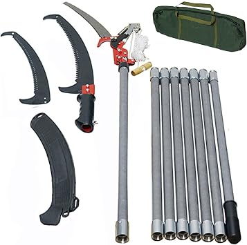 Gr8 Garden Manual 2in1 Pole Saw 7.3-27FT Extendable Pruning Tree Pruner Scissors Extending Long Handle Adjustable Length Fiberglass Aluminium Garden Cutter Tool