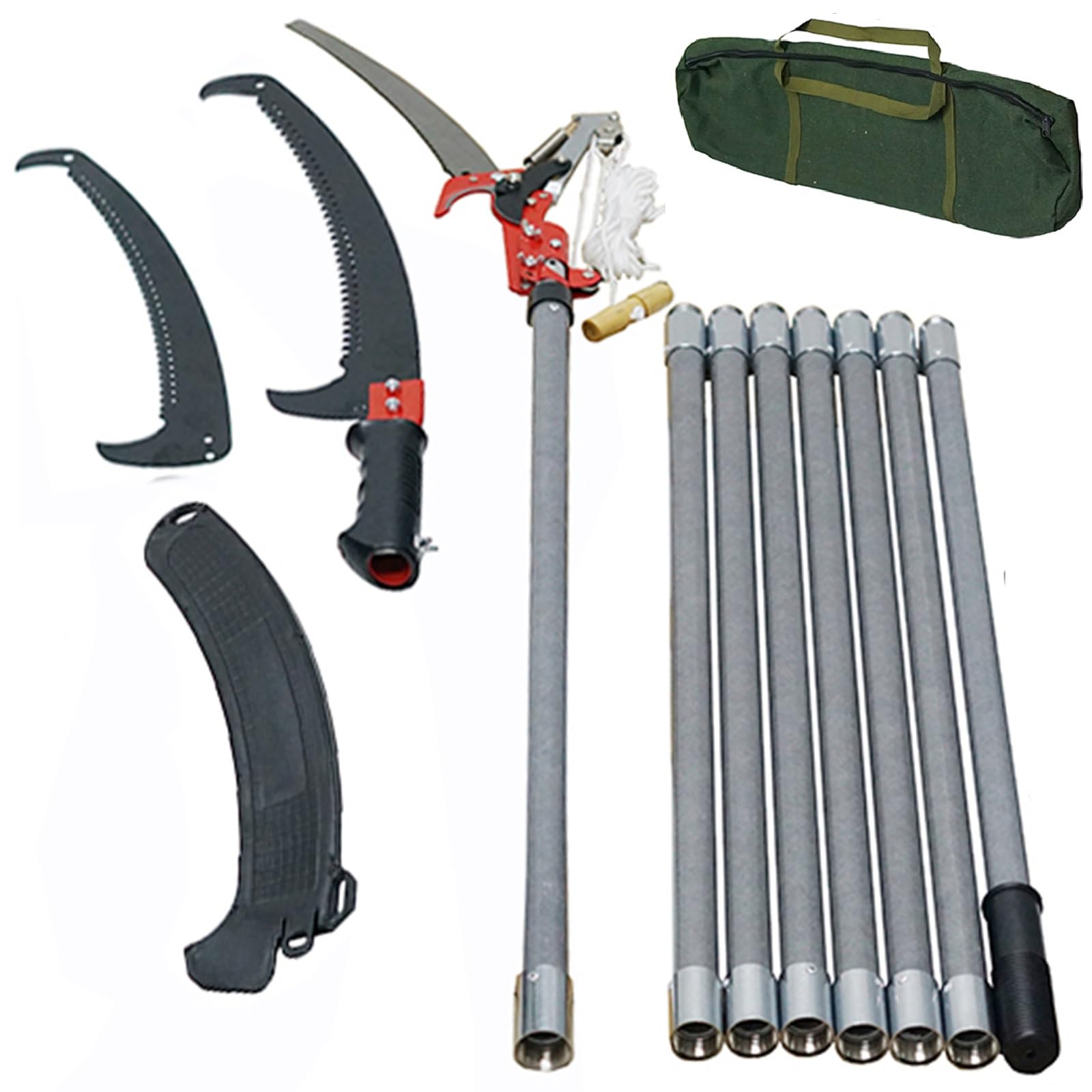 Gr8 Garden Grey & Black Manual 2In1 Pole Saw 7.3-27Ft Extendable Pruning Tree Pruner Scissors Extending Long Handle Adjustable Length Fiberglass Aluminium Garden Cutter Tool