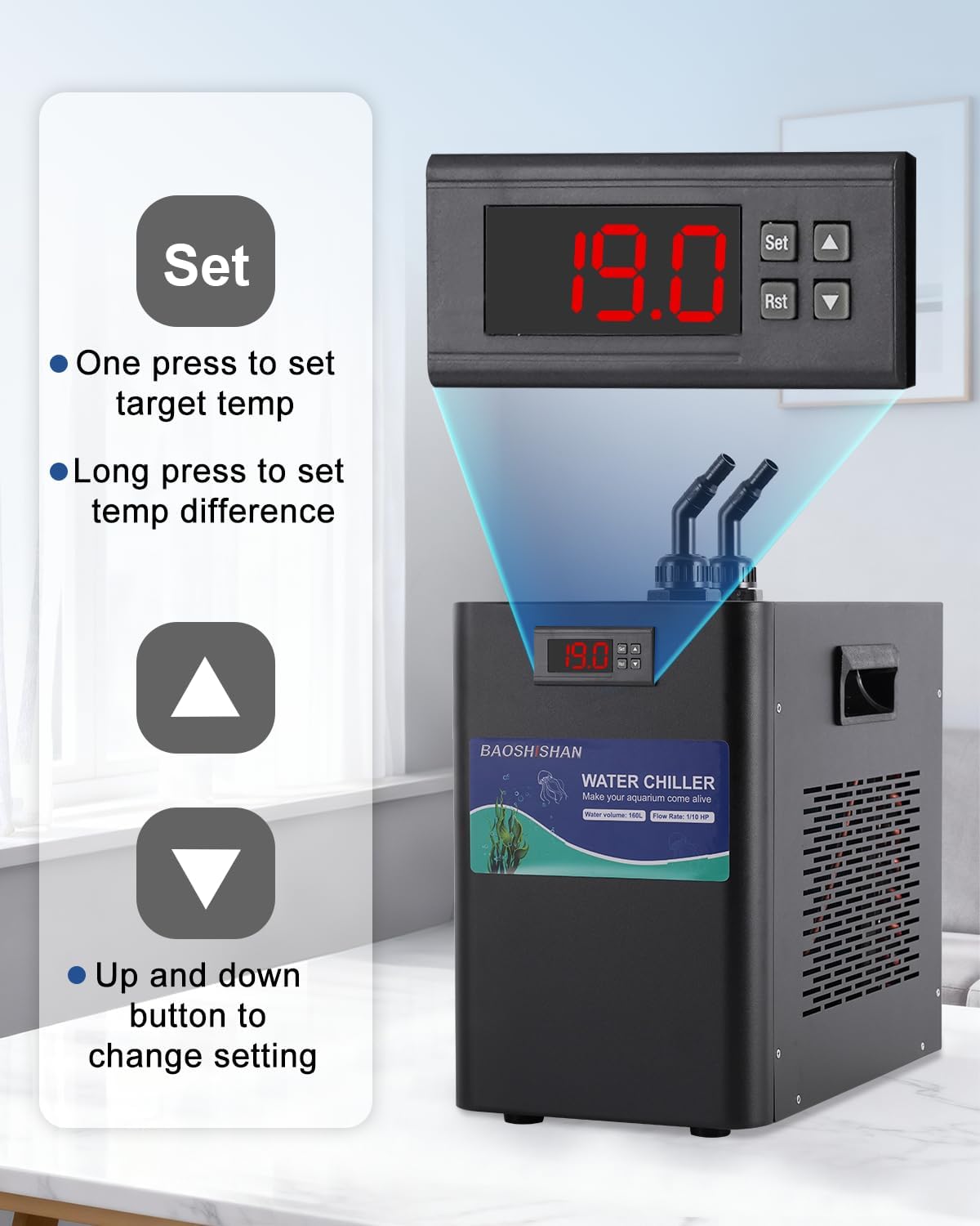 BAOSHISHAN 160L Aquarium Wasserkühler Aquarium Chiller Wasserkühlung Heizung Maschine für Quallen-Wasserpflanzen Korallenkristall Garnelen Süß- / Salzwasser-Wasserpflanzen 220V