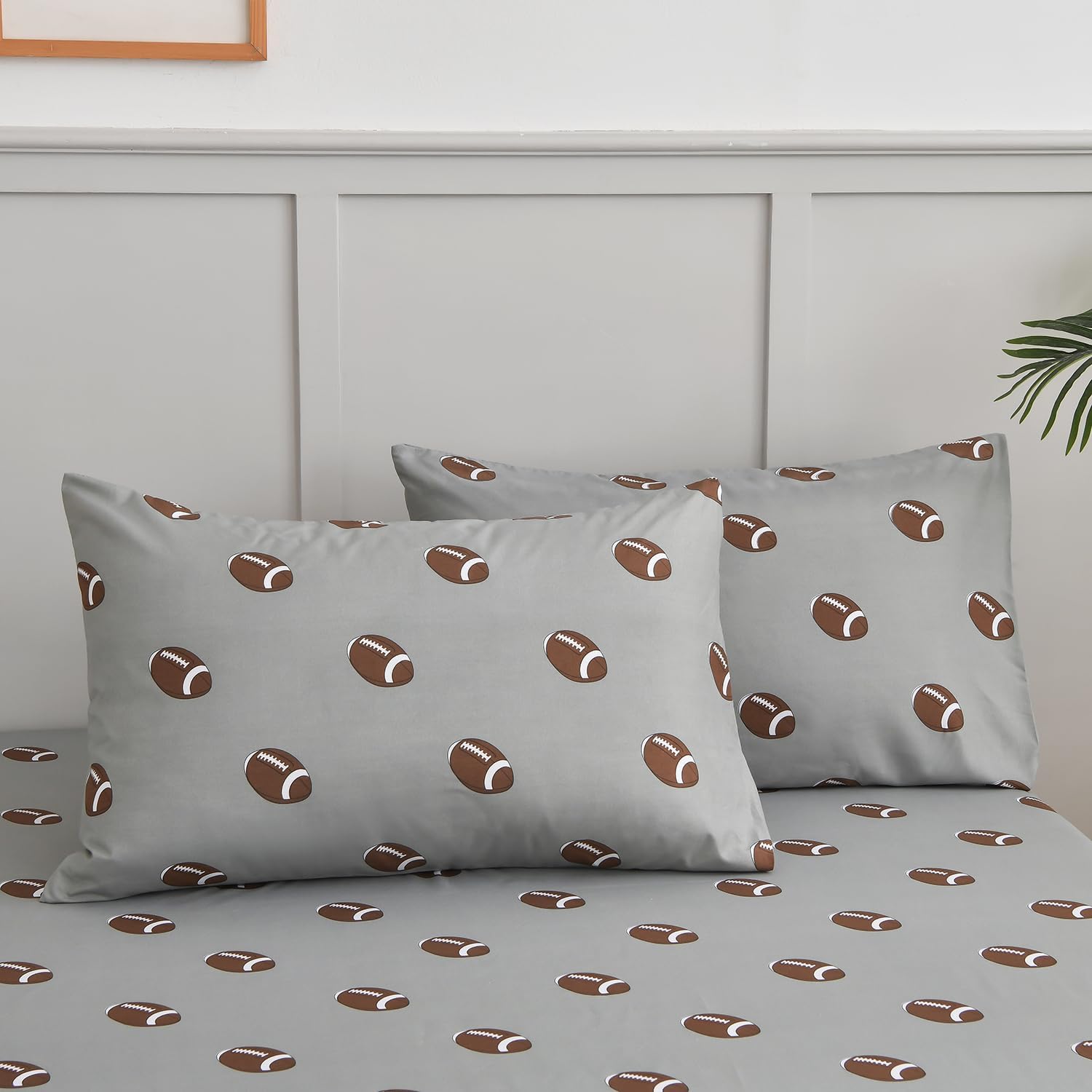 Chezmoi Collection 3-Piece Kids/Teens Sports Sheet Set - Soft Microfiber Gray Brown White Football, Twin Size - Image 6