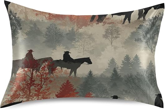 Satin Pillowcase for Hair and Skin, Vintage Cowboy Silky Pillow Case Body Pillow Covers King Size with Envelope Closure