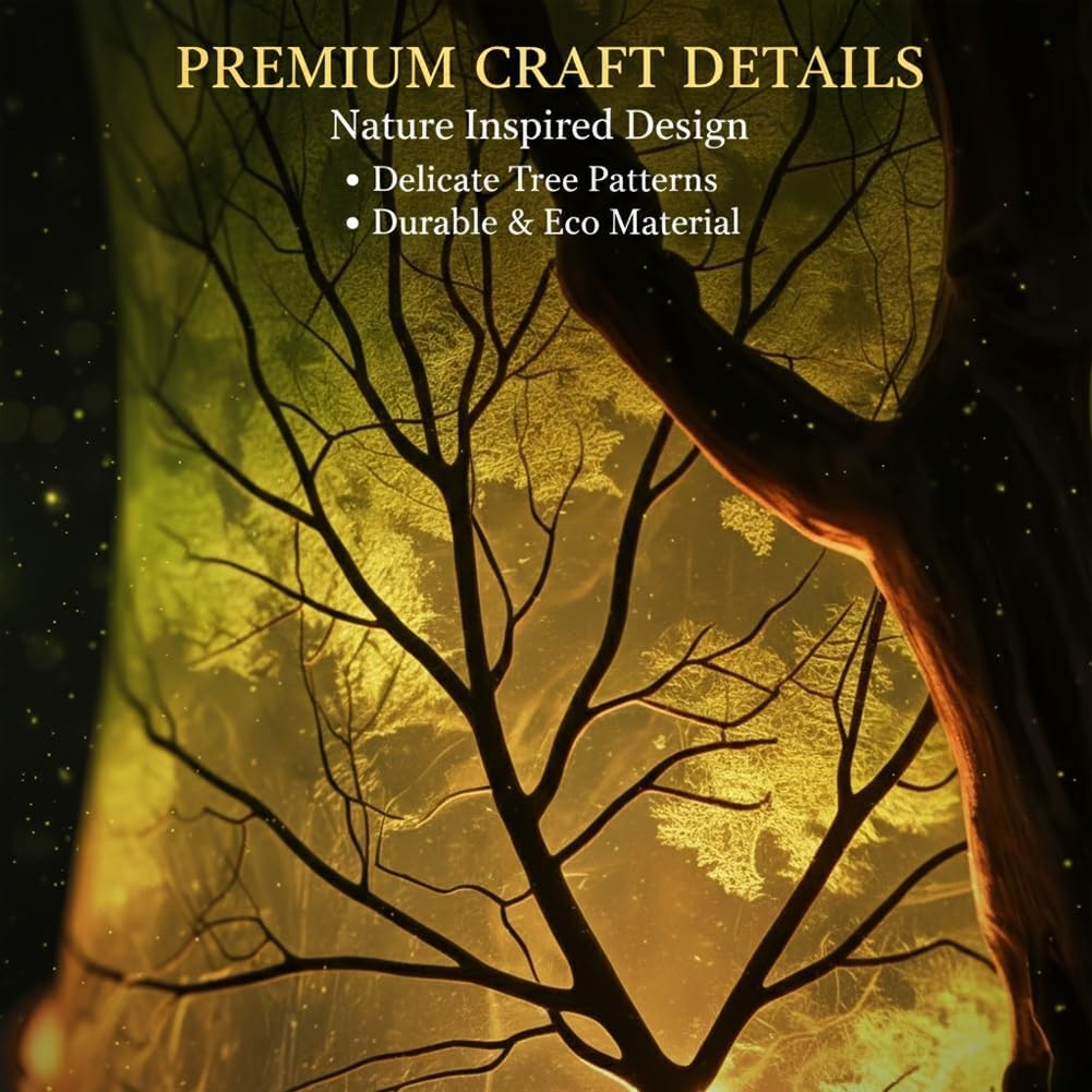 Enchanted Forest Lamp Nature Inspired Vintage Lantern Table Ambient Shadow Night Light Cozy Living Lighting Leaf Cylinder Shaped Desk LED Lamps Decorative Decor Gift for Bedroom Home