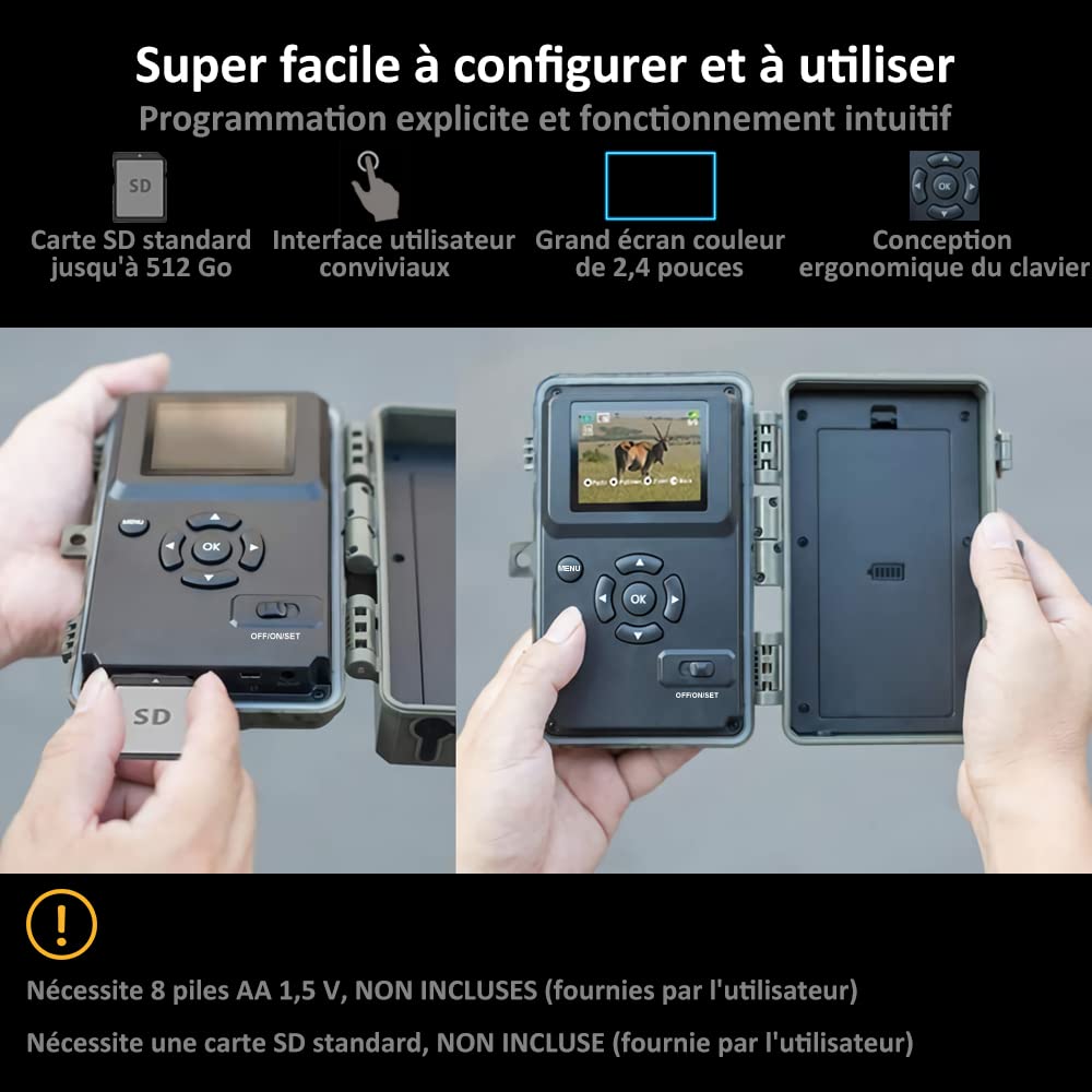 GardePro A3S Camera de Chasse, 64MP 1296P H.264 Vidéo Caméra de Chasse | Camera Chasse Sans Lueur 940 nm, 0,1s Camera Detecteur de Mouvement, Camera Vision Nocturne Animaux, Piege Photographique