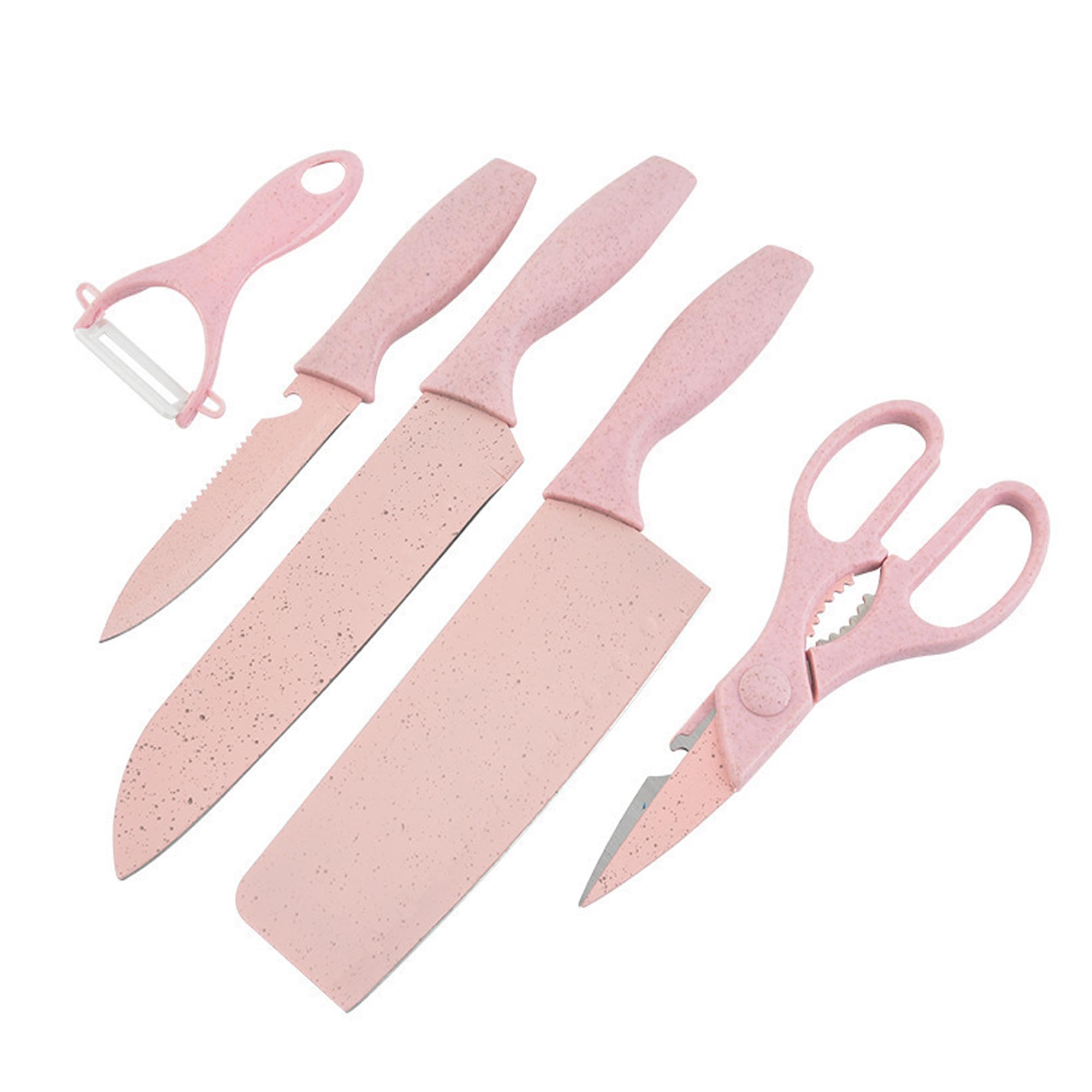 ZINC WEALD Boxed Kitchen Knife Set Block Wheat Straw blades Nonstick for Kitchen Cutting Meat Scissors Ceramic Peeler