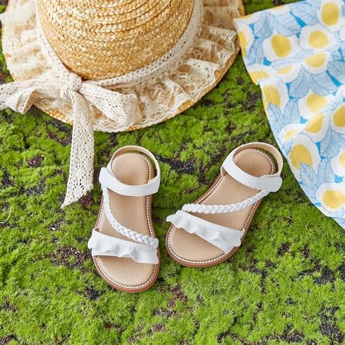 Image of PHIRAMIN Toddler Girl Sandals - Flower Girl Dress Shoes Open Toe Little Kid Flats