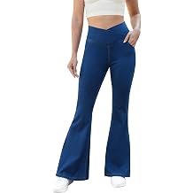 COPYLEAF Bell Bottom Jeans for Women Trendy Crossover Stretchy Jeggings | 4 Pockets,Flare Leggings,Stretchy Denim,Bootcut Pants,70s Outfits,Butt Lifting