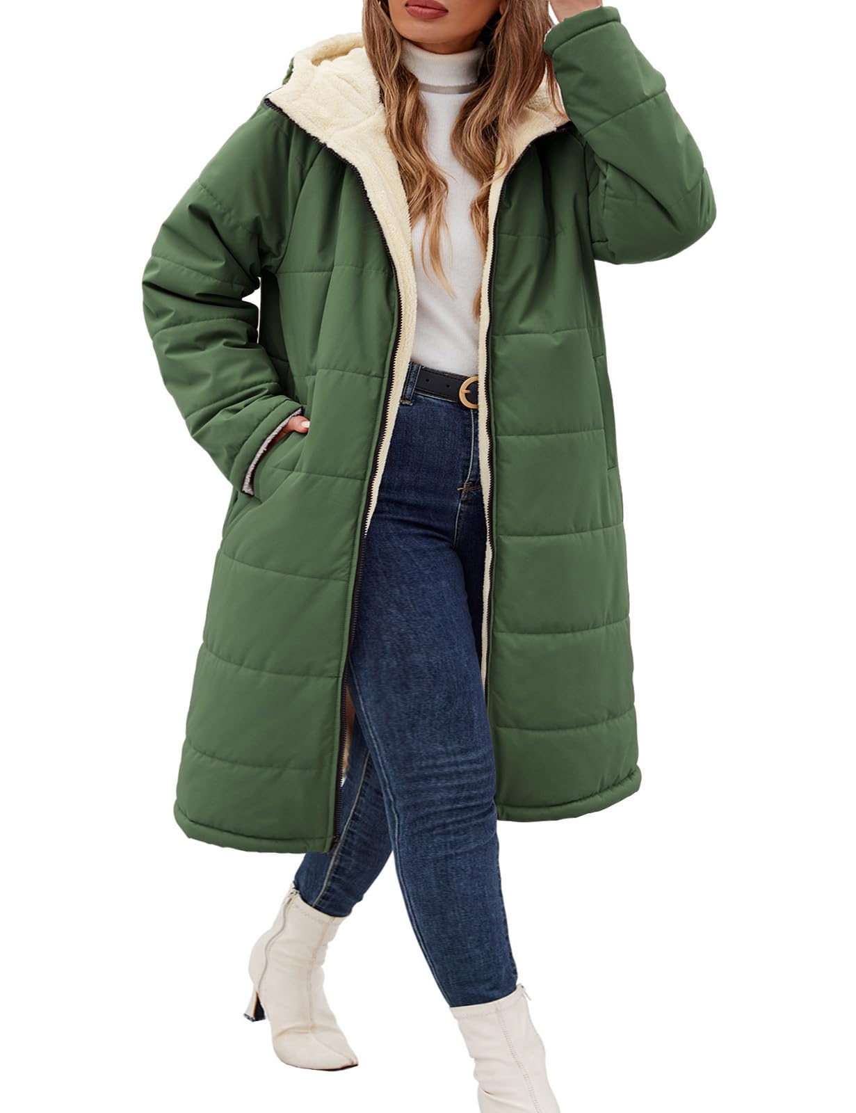 Women's Winter Coats Plus Size Fleece Jackets Hooded Long Down Coat-picture-11