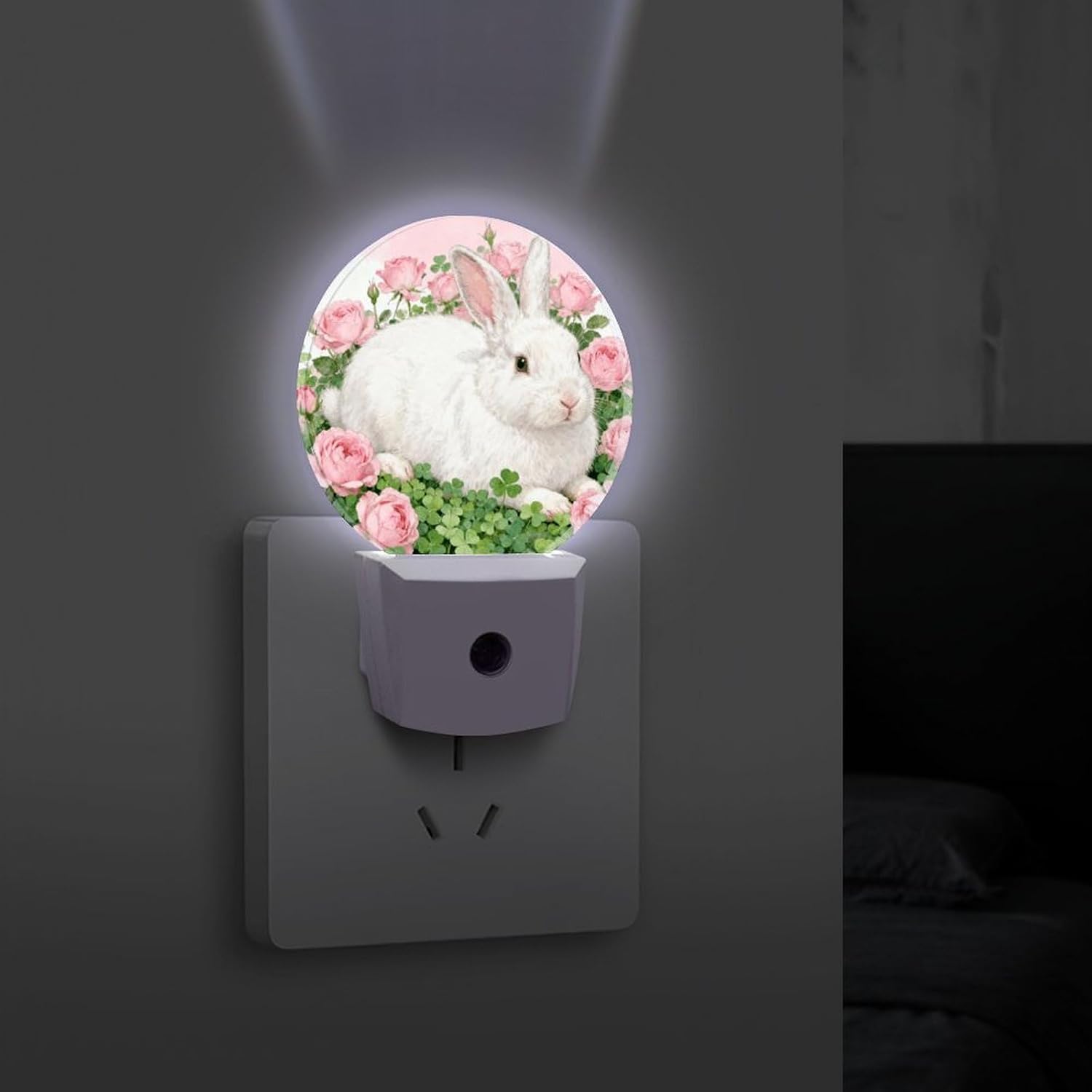 Rabbit in Pink Roses Plug-in LED Nightlight Wall Night Light image 4