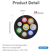 Vista 5 de Cable eléctrico de calibre 18, 8 conductores, cable de cobre estañado trenzado de 100 pies, cable de alambre 18AWG 8 con chaqueta de PVC negro