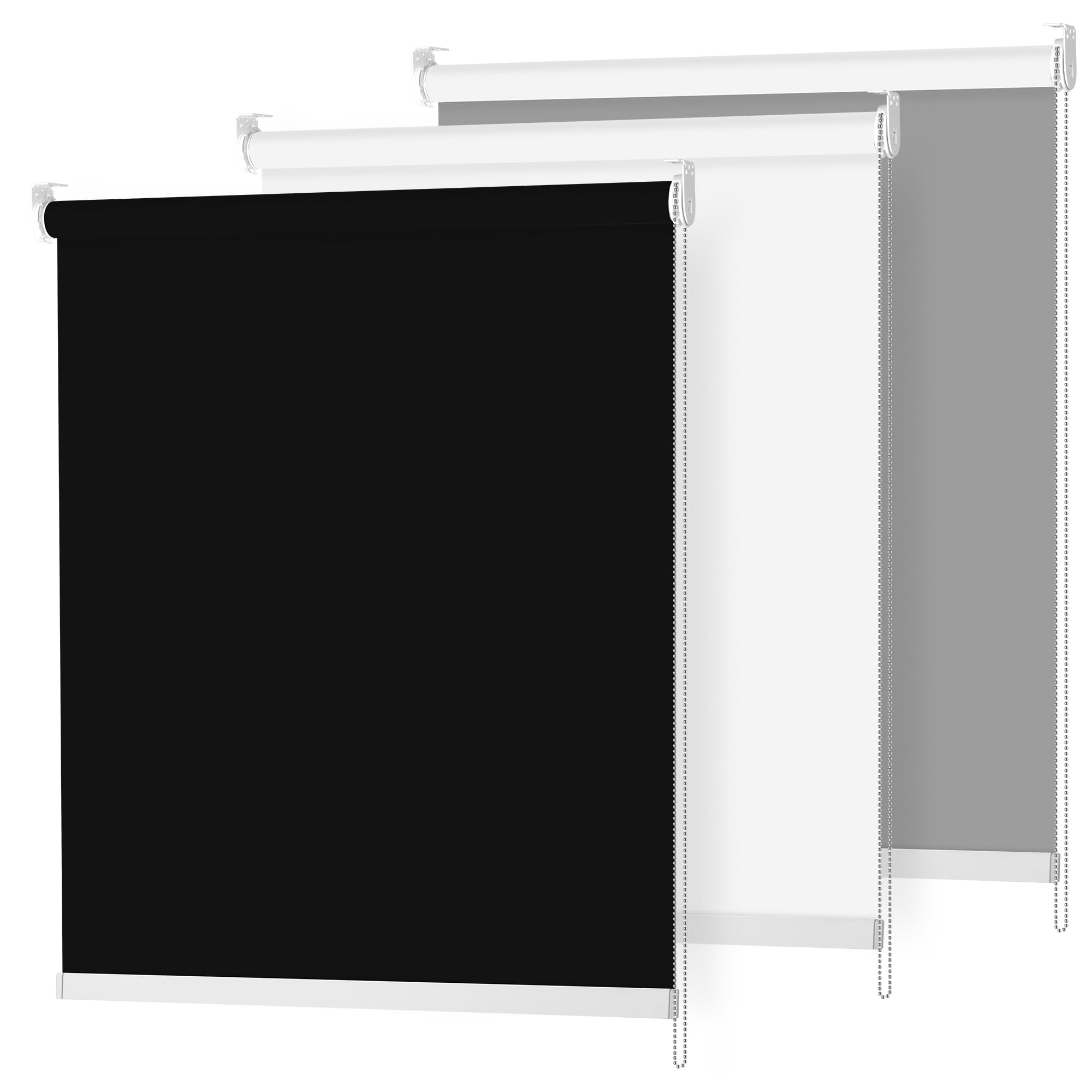 Blackout Roller Shades for Windows Room Darkening Blinds Thermal Insulated Fabric Roller Blinds UV Protection Easy Installation Sheer Shades for Bedroom Office Door.Black.86 W x 68" H Blacko