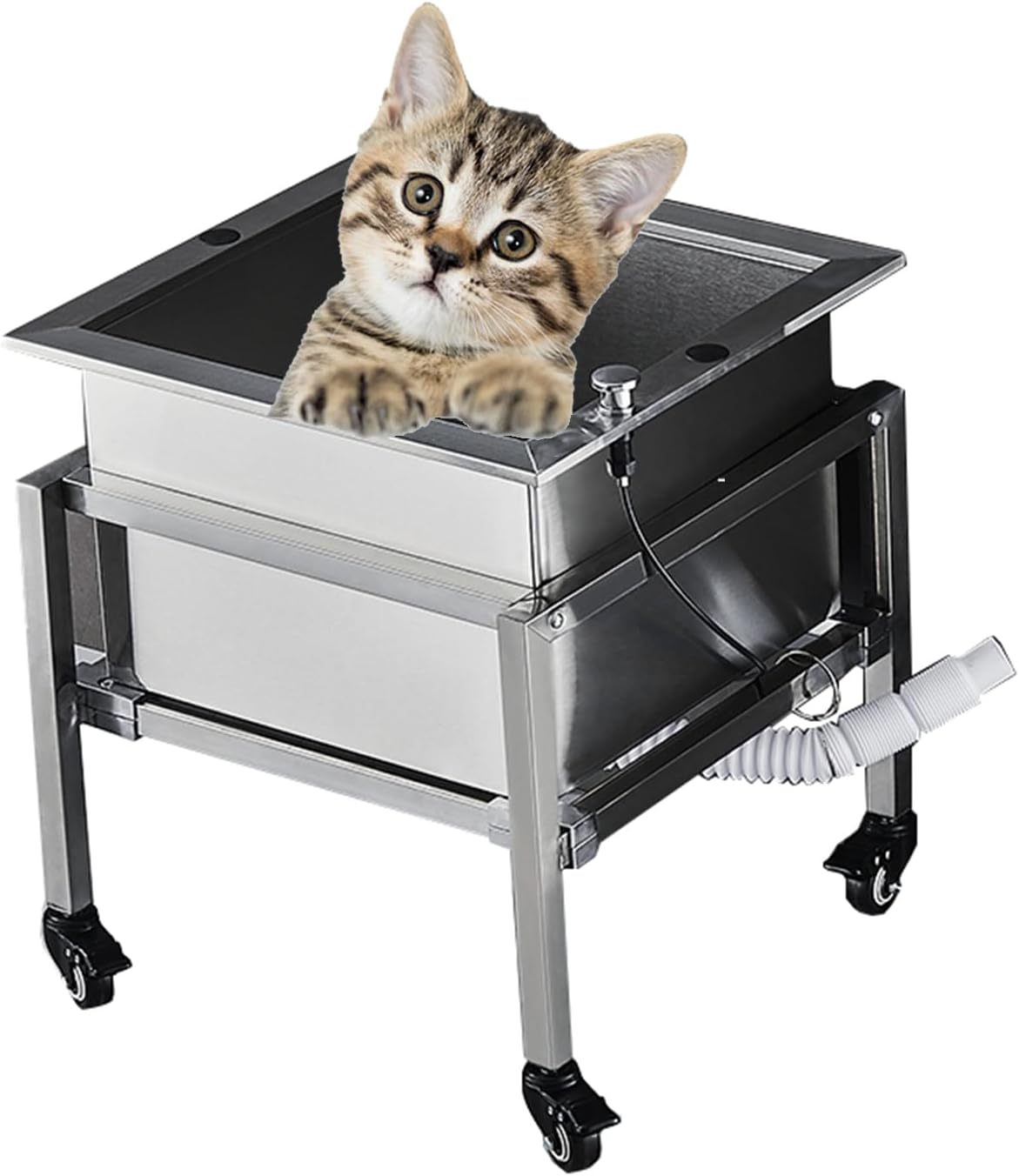Mobile Dog Grooming Sink, Stainless Steel Dog Bathtub with Wheels, Dog and Pet Grooming Station for Home (128cm/50.3 Inches) ()