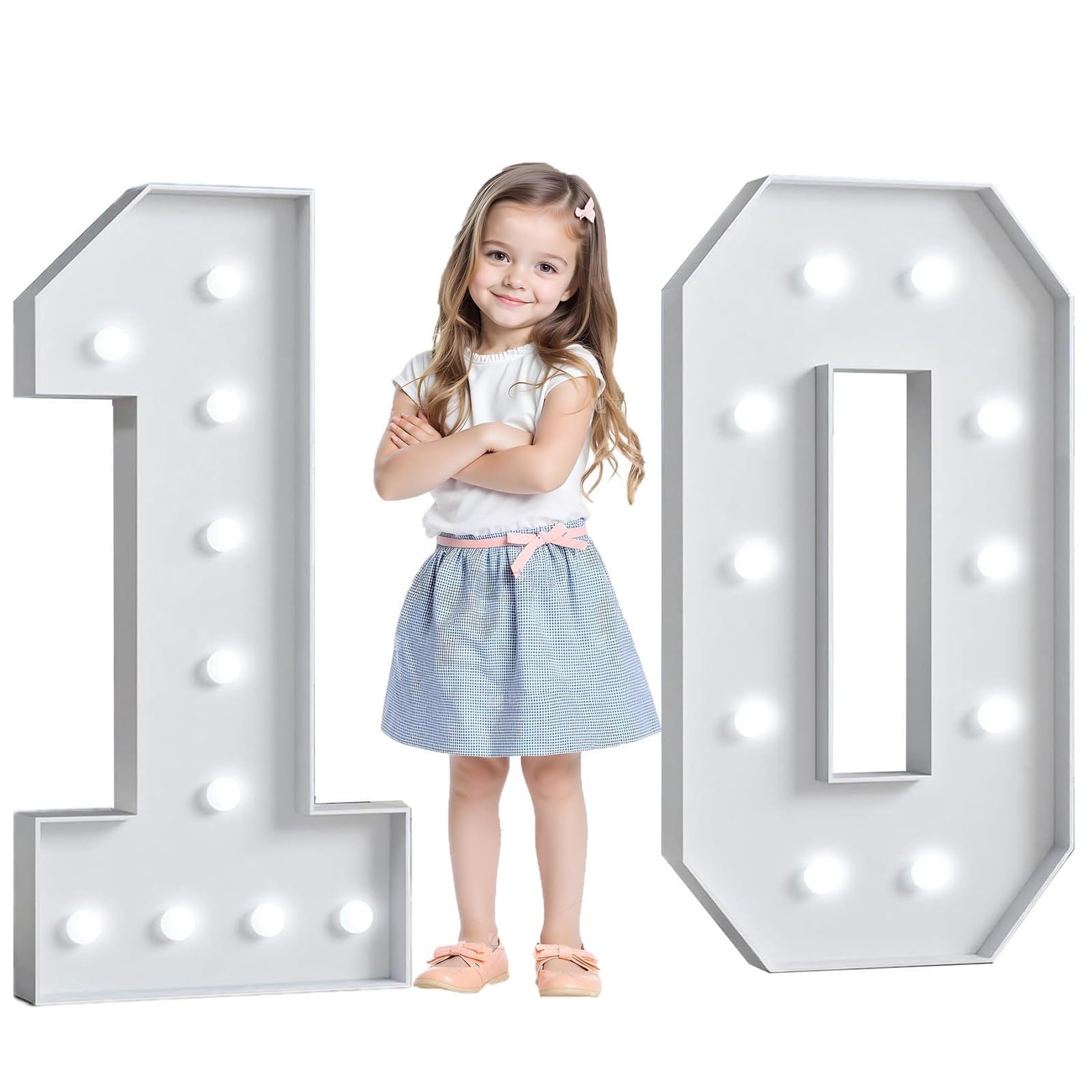 1-90 Grands nombres Décor d'anniversaire ， 70/100/120 cm Chapiteau Lumineux Chiffres for Décorations de Fête d'Anniversaire de Mariage Toile de Fond Signe Kit de Cadre en Carton Mousse(Age 10,4FT)