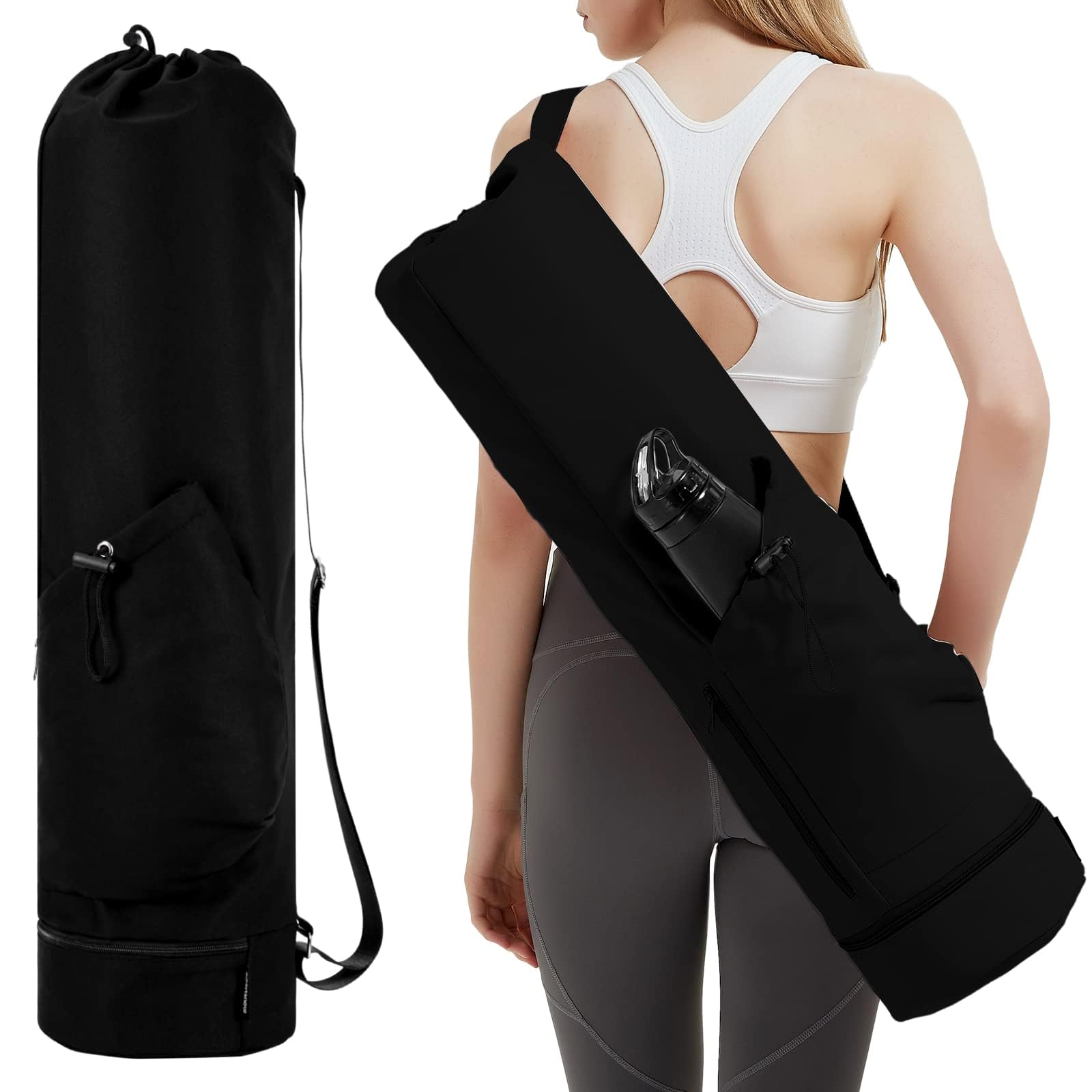 Yoga Mat Bag, With Water Bottle Pocket and Bottom Wet Pocket, Exercise Yoga Mat Carrier Multi-Functional Storage Bag, Yoga Mat Bag for Men Women, Travel Men Yoga Gym Bag with Water Bottle Pocket