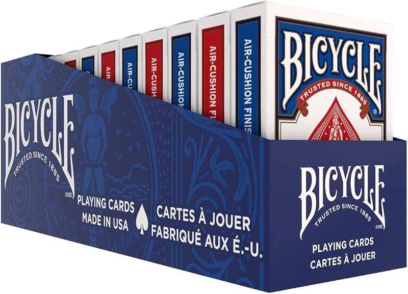 Bicycle Rider Back Juego de cartas, paquete de 12, índice estándar de tamaño de póquer | Acabado con colchón de aire para barajar suavemente, Hecho en EE. UU., 6 mazos rojos y 6 azules, Ideal para póquer y blackjack