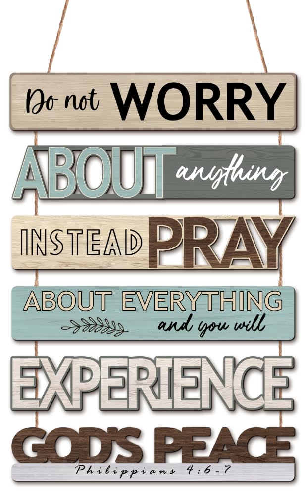 KAIRNE Philippians Bible Verse Wall Decor Do Not Worry About Anything Hanging Sign Christian Scripture Wall Art for Home Bedroom Church Religious Gifts