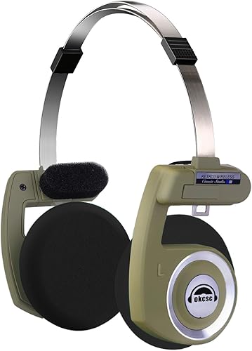 Miniatura 14 de okcsc Auriculares retro clásicos, estilo retro, auriculares inalámbricos BT en la oreja, auriculares retro ultraligeros/película compuesta de clase