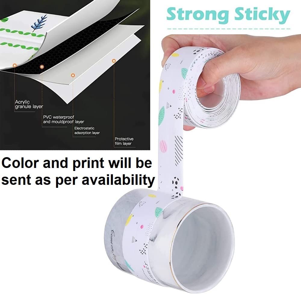 SIX SIGMA Waterproof Tape (1 Pcs) for Kitchen Sink Oil Proof Caulk Kitchen Sink Tape | Waterproof for Corner Self Adhesive Sealing Tape (Multi Print) - Leakage Free Gap Sealer for Platform Bathroom 1