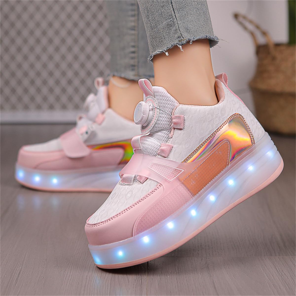 Patins à roulettes Enfants avec 4 roulettes Amovible, Chaussures de Skateboard Mode Sport d'extérieur