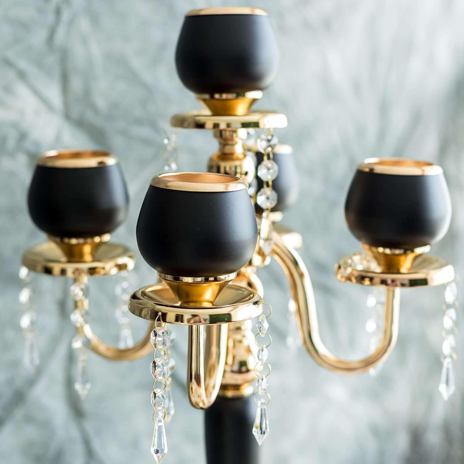 Efavormart 5 Arms 25" Matte Black/Gold Metal Tealight Votive Candle Holder Centerpiece Candelabra