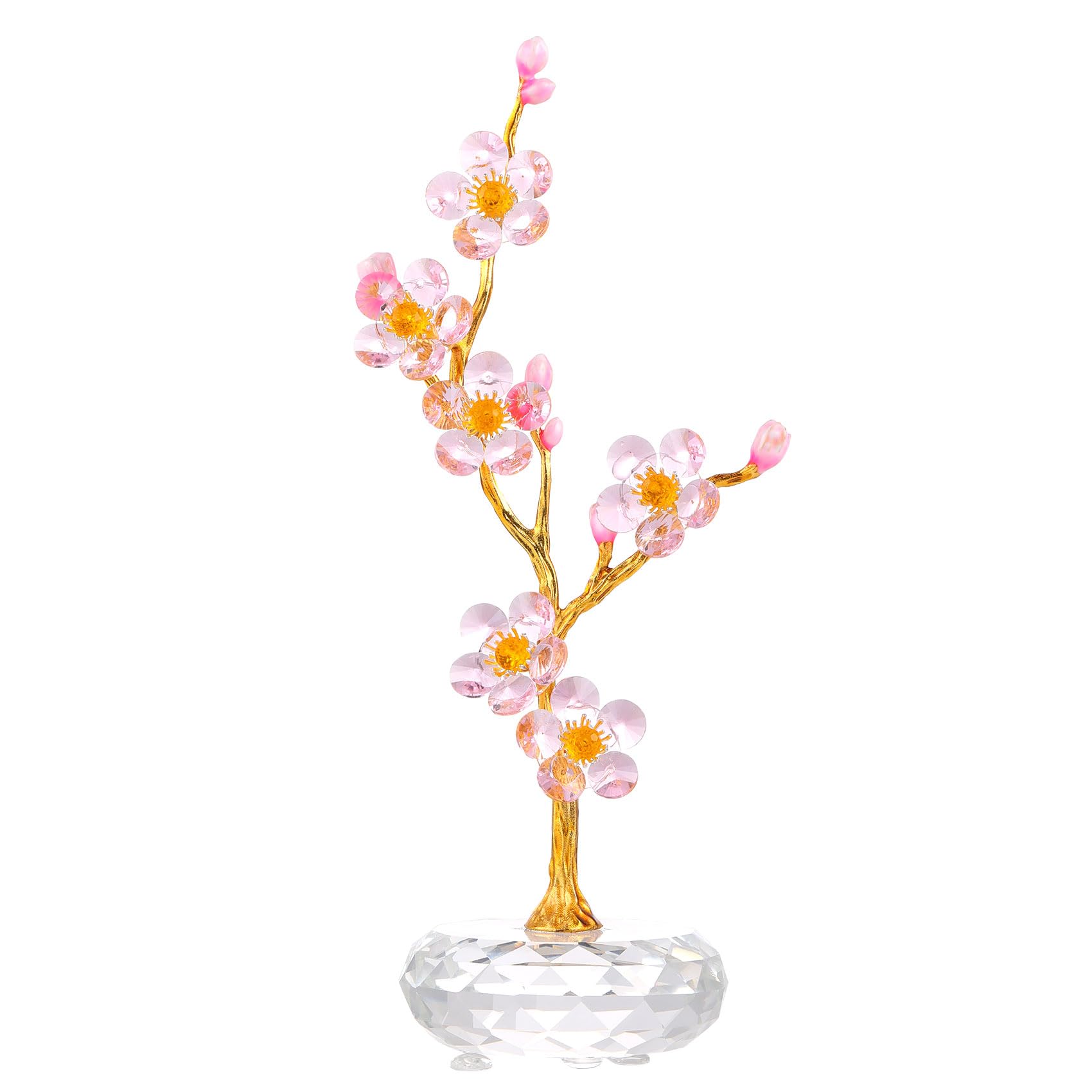 高さ29cm K9クリスタル 梅花 造花 置物 枯れない花 プレゼント誕生日、結婚記念日、母の日に女性、母親、友人へのピンクの梅の花の贈り物