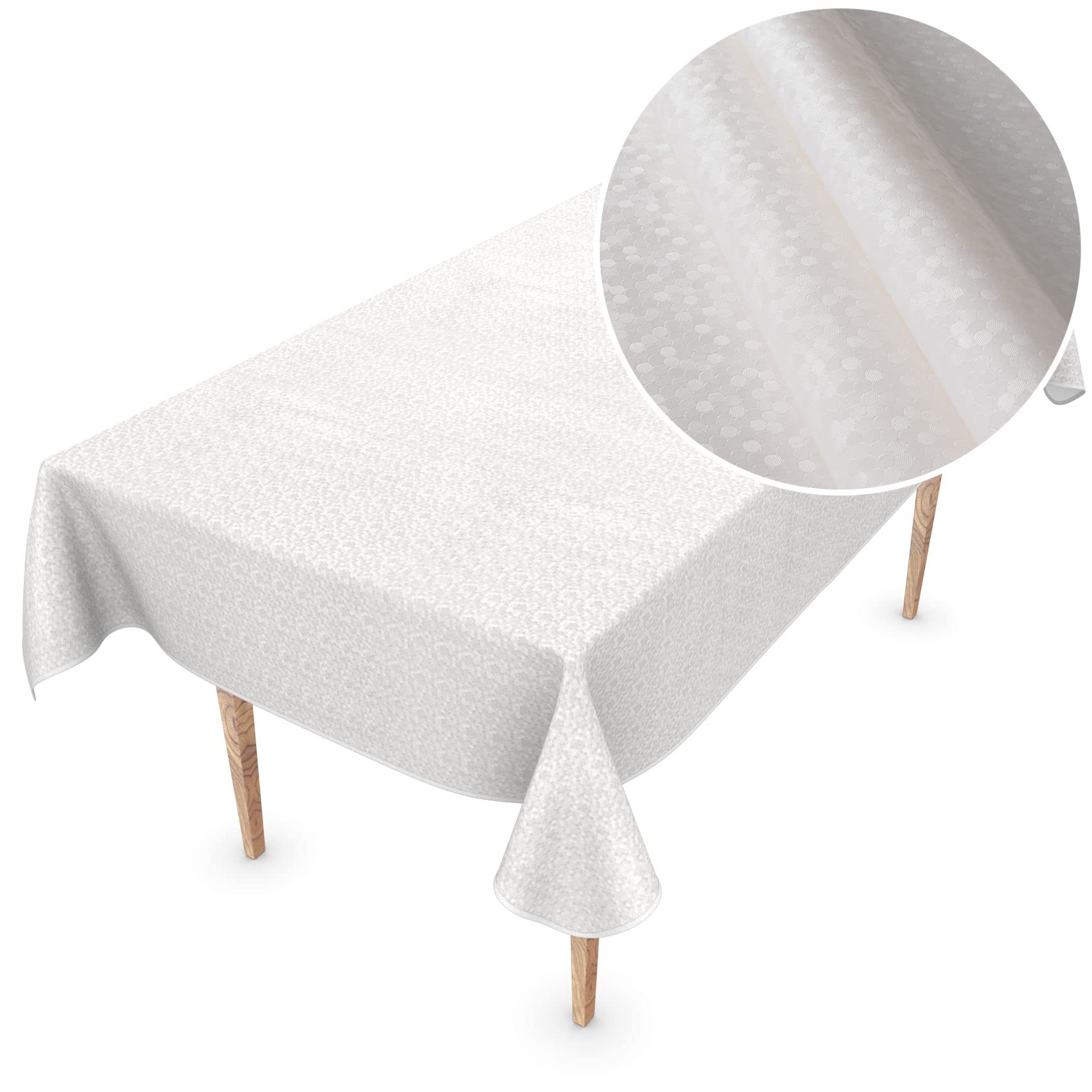 Premium Mantel de hule para mesa Mantel de vinilo Mantel de mesa de hule lavable 350x150cm Lunares Blanco Nácar elegante a prueba de manchas