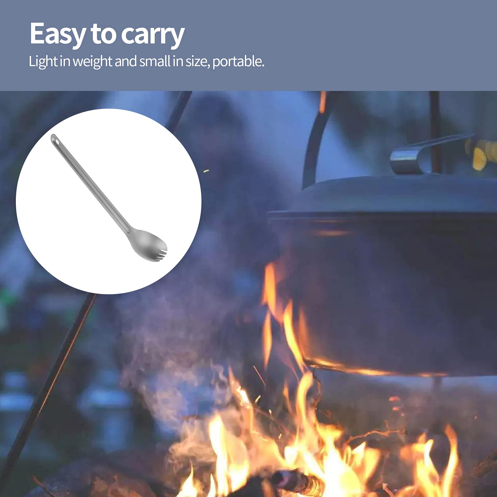 Titanium Long Handle Spork, 6.9in Ultra Lightweight Spork Portabale Flatware for Outdoor Camping Long Handle Camping Utensil for Backpacking Hiking Picnic