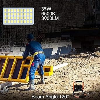 MEIHUA 35W LED Work Light 3000LM, Job Site Light, Plug in Folding FloodLight, Portable Stand Work Lights Mains Powered for Car Repairing Home Workshop Garage, 6500K Cold White 3.5M Wire with Plug [Energy Class F]