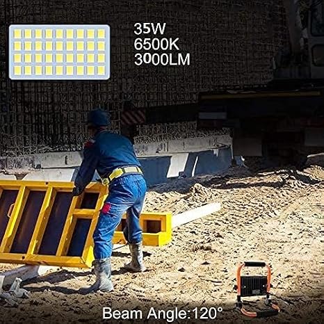 MEIHUA 35W LED Work Light 3000LM, Job Site Light, Plug in Folding FloodLight, Portable Stand Work Lights Mains Powered for Car Repairing Home Workshop Garage, 6500K Cold White 3.5M Wire with Plug [Energy Class F]