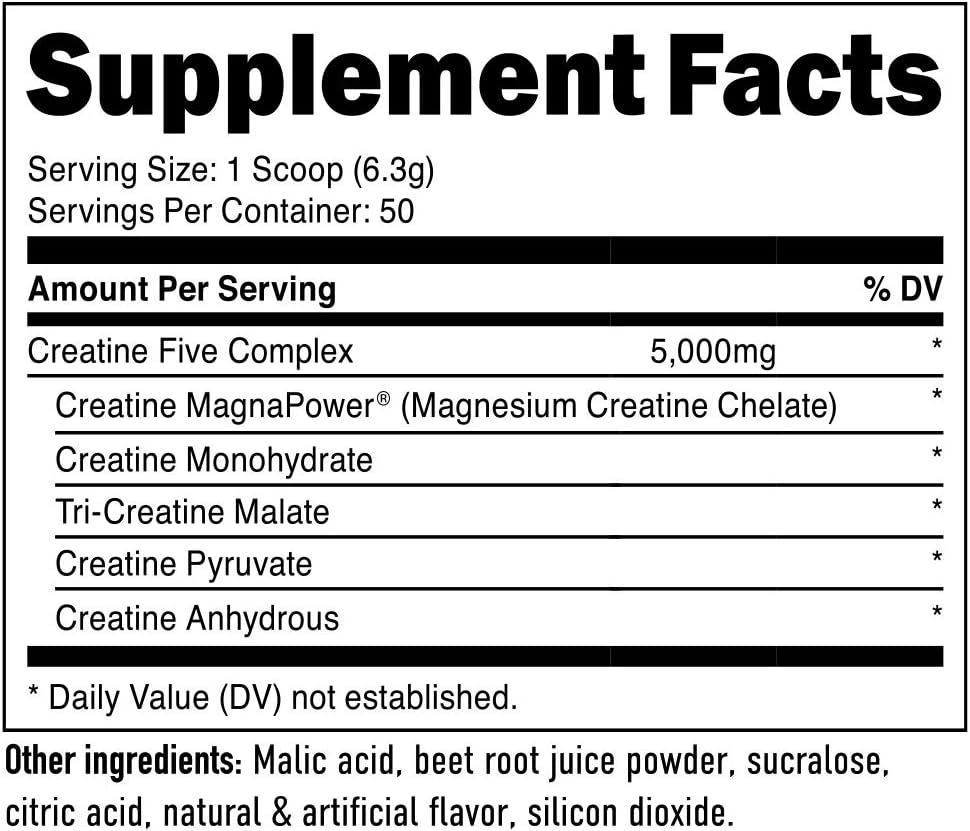 Staunch Creatine Five Creatine Powder (Fruit Punch) 30 Servings - Creatine Monohydrate, MagnaPower, Tri-Creatine Malate, Creatine Pyruvate, and Creatine Anhydrous : Health & Household