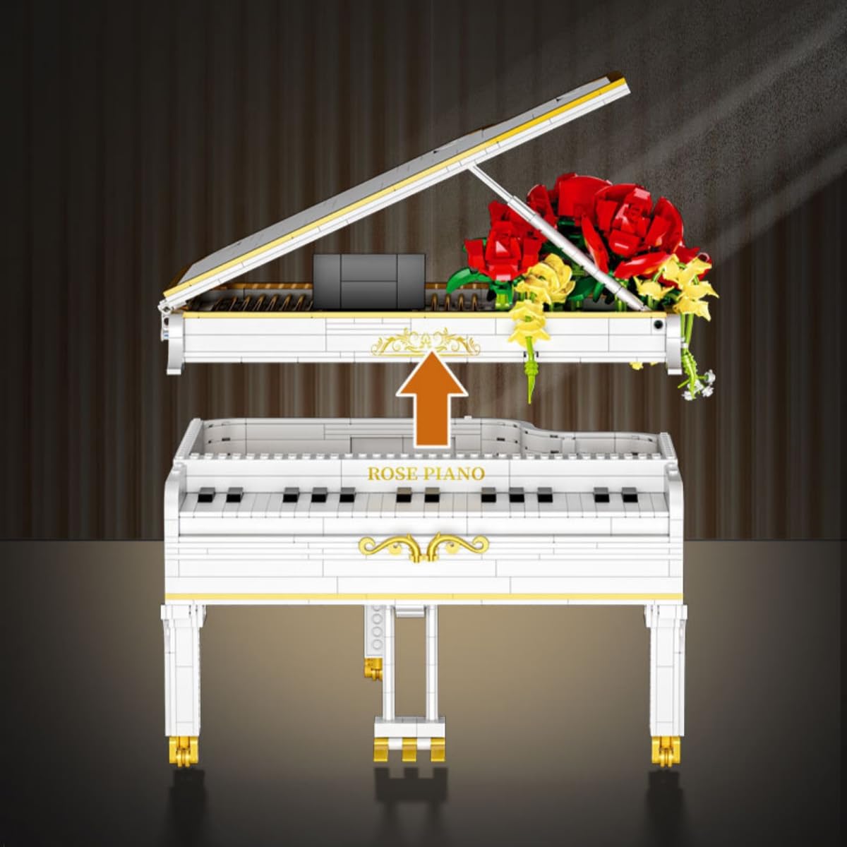 Set di mattoncini da concerto con 1293 mattoncini per pianoforte, architettura, pianoforte, con sgabello e supporto per spartiti, non compatibile con Lego