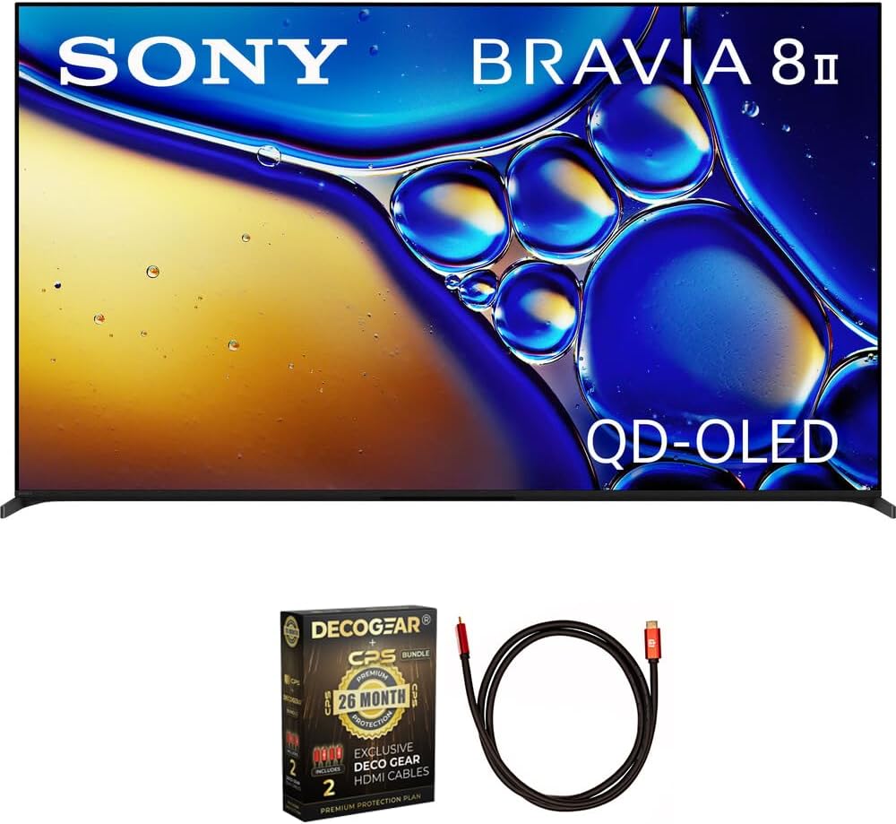 Sony K55XR80M2 BRAVIA 8 II 55 inch Class QD-OLED 4K HDR Google TV 2025 (Renewed) Bundle with Deco Gear 6FT HDMI 2.0 Cable and CPS Exclusive 26 Month Protection Pack (BEACH-CPS-26M3500)