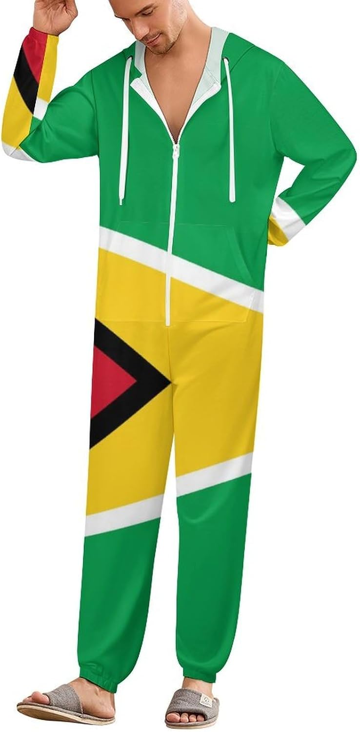 Guyana Flag Adult Pajamas Onesie with Hood Pocket Jumpsuits One Piece Sleepwear