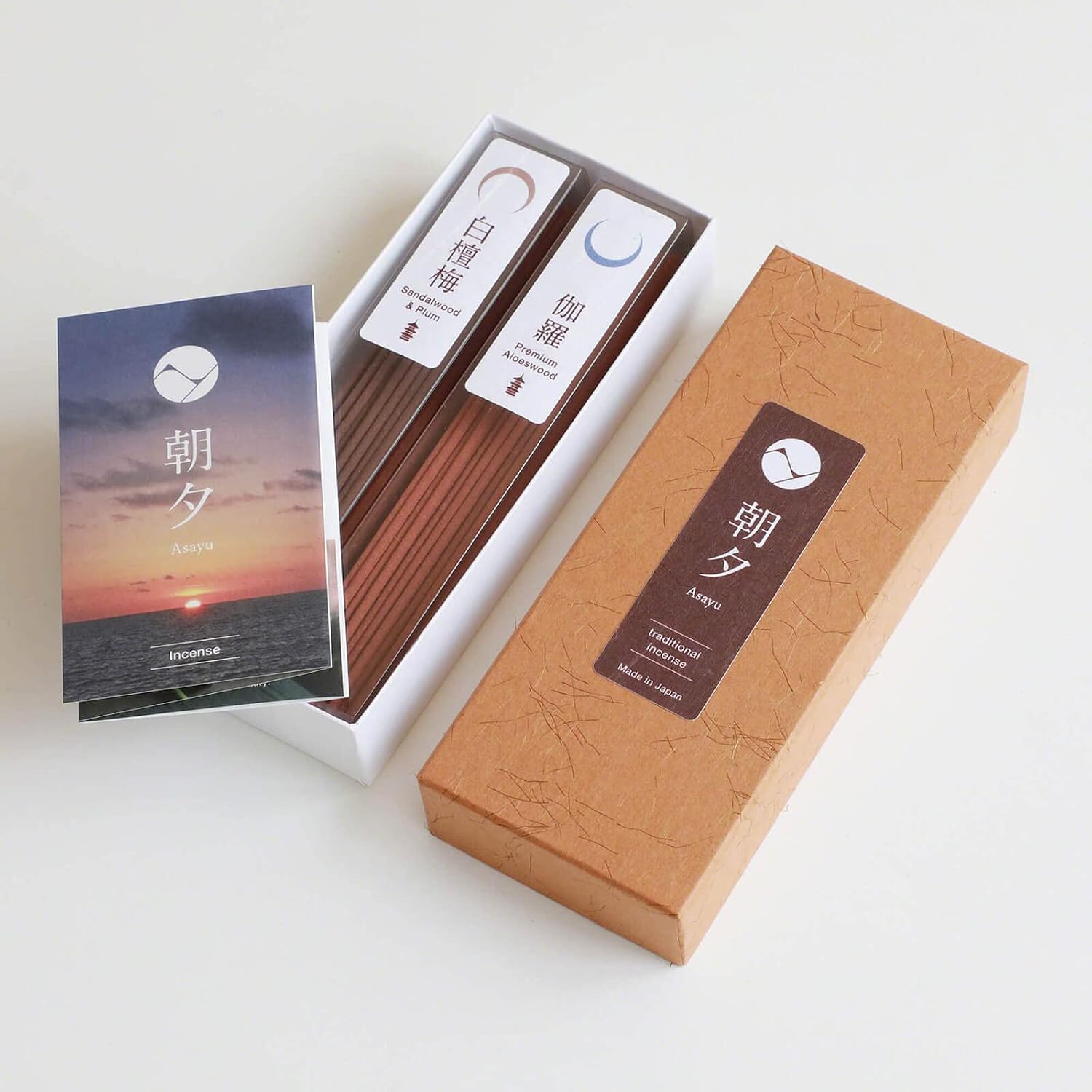 Asayu Japan Traditional Incense Sticks - Temple Set (Sandalwood & Plum + Premium Aloeswood), 40gr (Each Scent 20g), for Yoga, Zen Meditation and Relaxation - Traditional Smoke Type