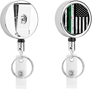 Vintage Algeria Algerians America Flag Retractable ID Badge Holder Reel with Clip and Keyring Heavy Duty All-Metal Casing with 24 Inch Nylon Rope for Work Nurse