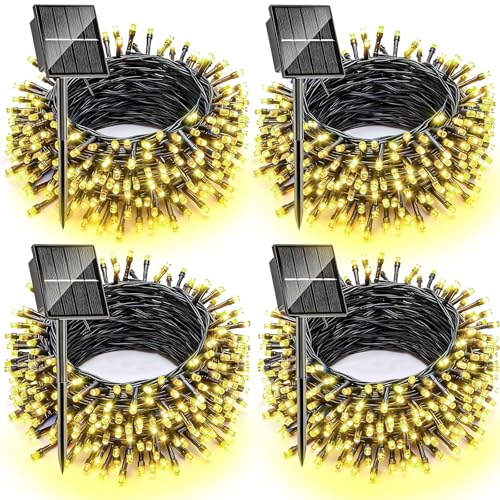 Dolucky 4 Paquete Guirnaldas Luces Exterior Solar, 10M Totale 400LED Luces Navidad Exterior Solares, 8 Modos Impermeable Cadena de Luces Solares para Jardín Terraza Patio Navidad Decor, Blanco Cálido