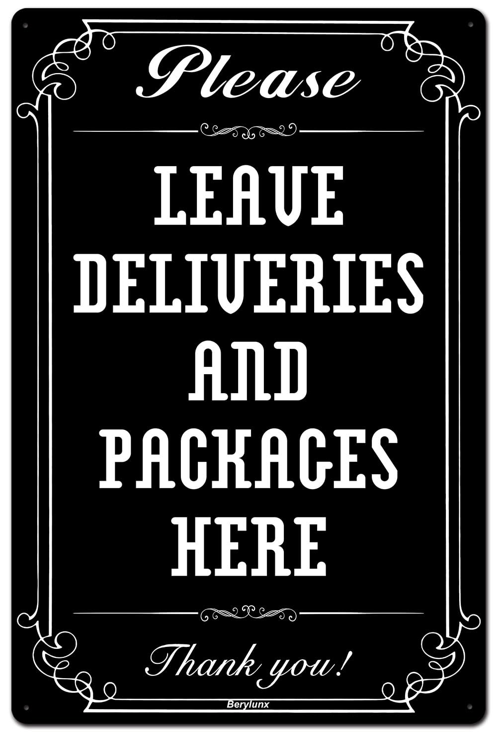 Wall Decor Metal Aluminum Sign Please Leave Packages Deliveries Here Delivery for Driver - Instructions My Black White 8 X 12 Inch