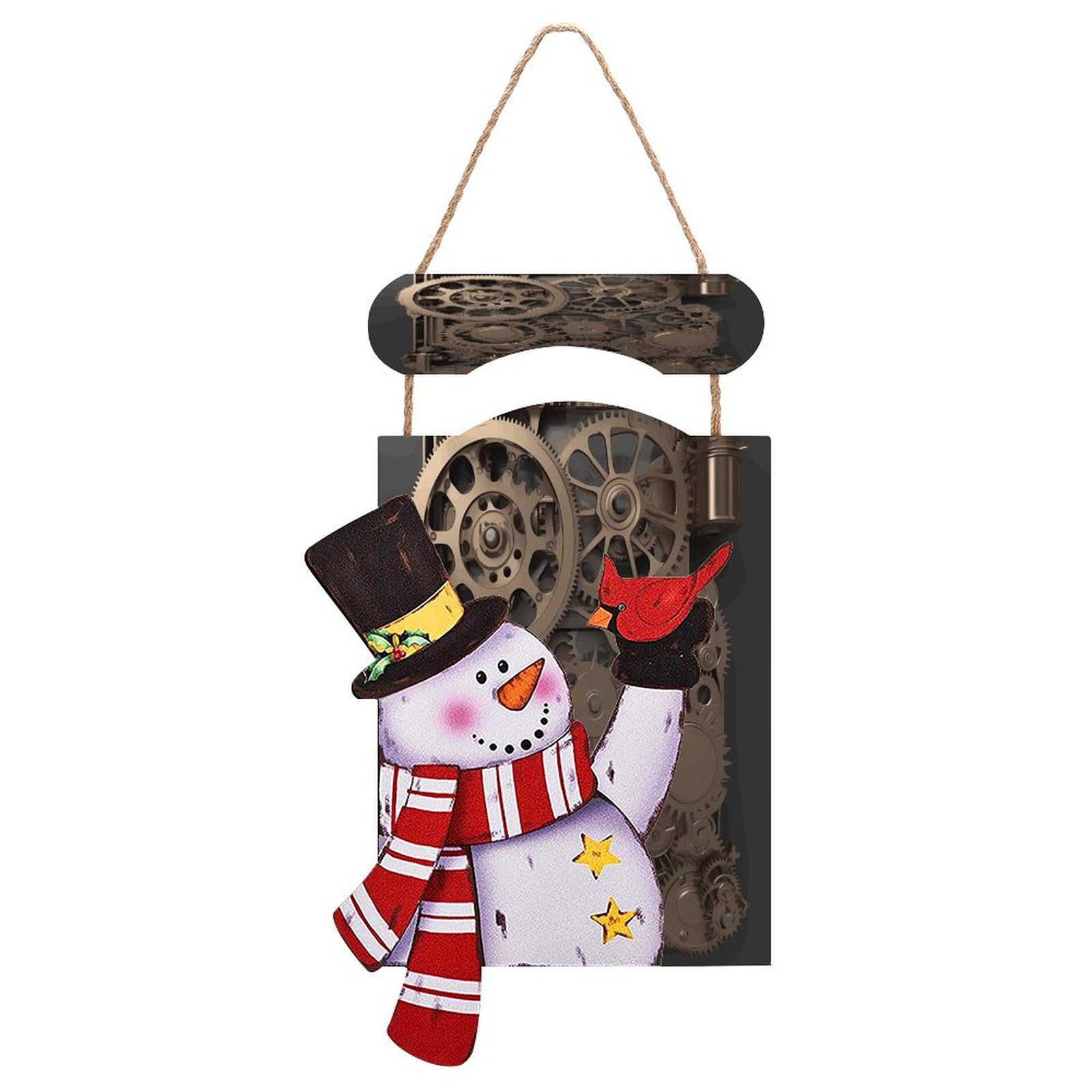 Panneau Noël bonhomme de neige steampunk en bois suspendu pour mur et porte de salon