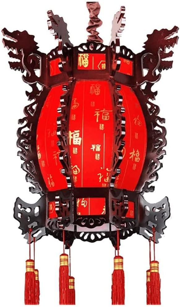LIOONS Chinese Lanterns Antique Octagonal Lamp Wooden Lantern Carved Dragon Lamp Tea Chandelier Indoor Lighting Paper Lantern Lamp