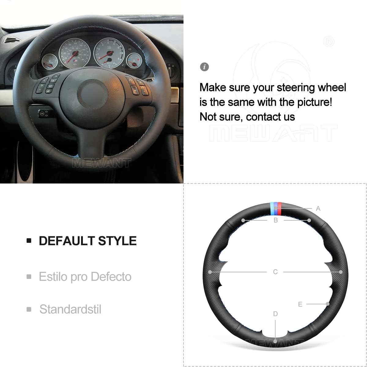 MEWANT Custom Steering Wheel Cover for BMW E46 3 Series M3 2000 2001 2002 2003 2004 2005 2006 E39 5 Series M5 2000-2003 Hand Stitch Steering Wheel Wrap Interior Protector