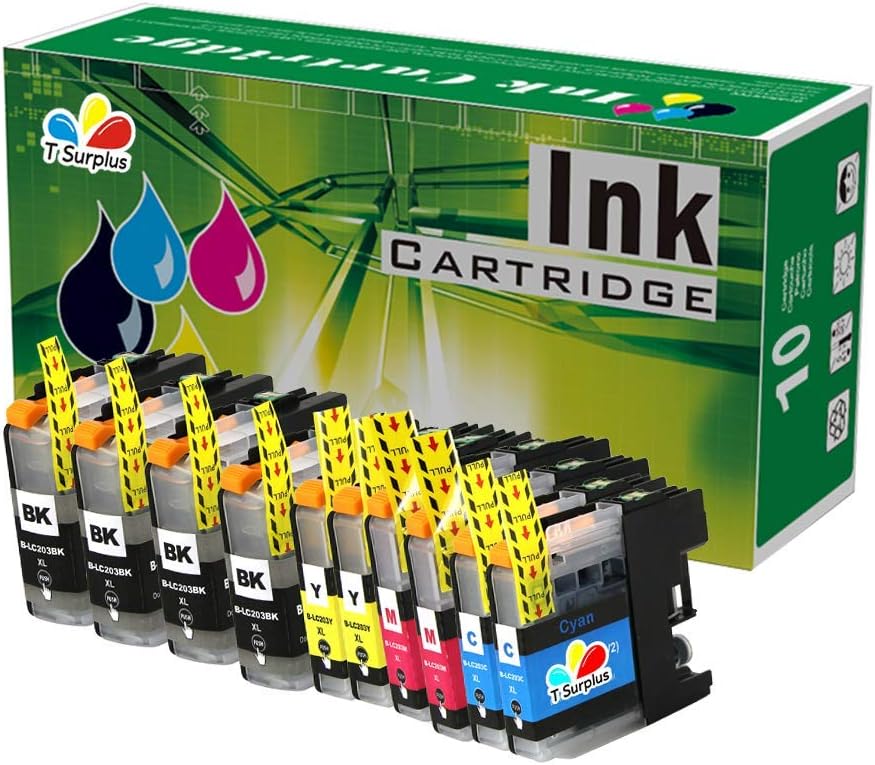 T Surplus Compatible Ink Cartridges Replacement for Brother LC203 LC-203 (4 Black,2 Yellow,2 Magenta,2 Cyan - 10 PK)