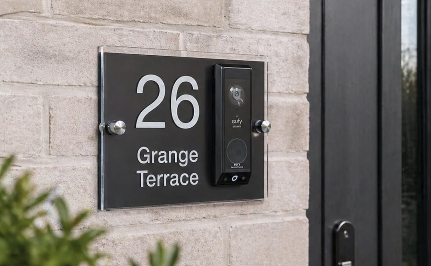 House Number Sign Plaque with Security Doorbell Holder, Compatible with EUFY E340, Modern Acrylic Design