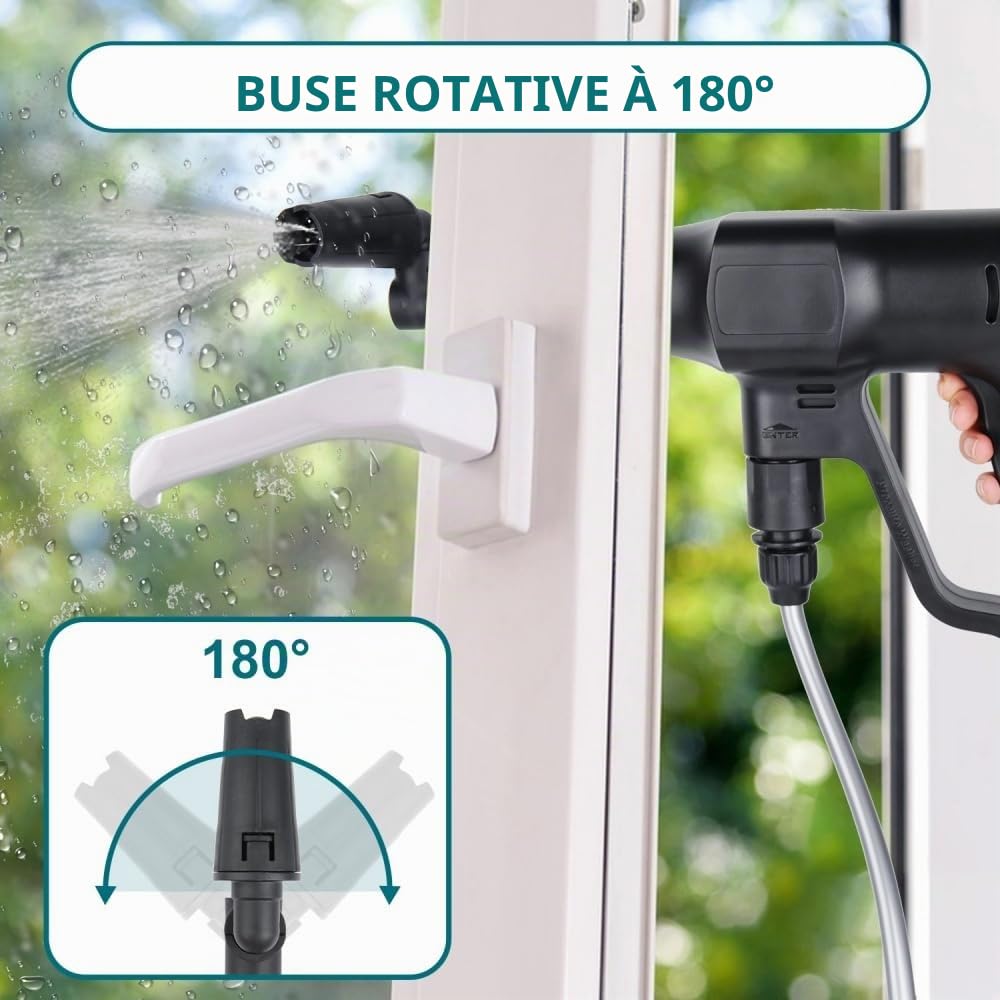Nettoyeur Haute Pression sans Fil, 21V Max 200 Bar Nettoyeur Haute Pression sur Batterie 6,0Ah, Press & Clean Pistolet de Lavage avec écran LCD de Puissance et 3 Vitesses (Noir)
