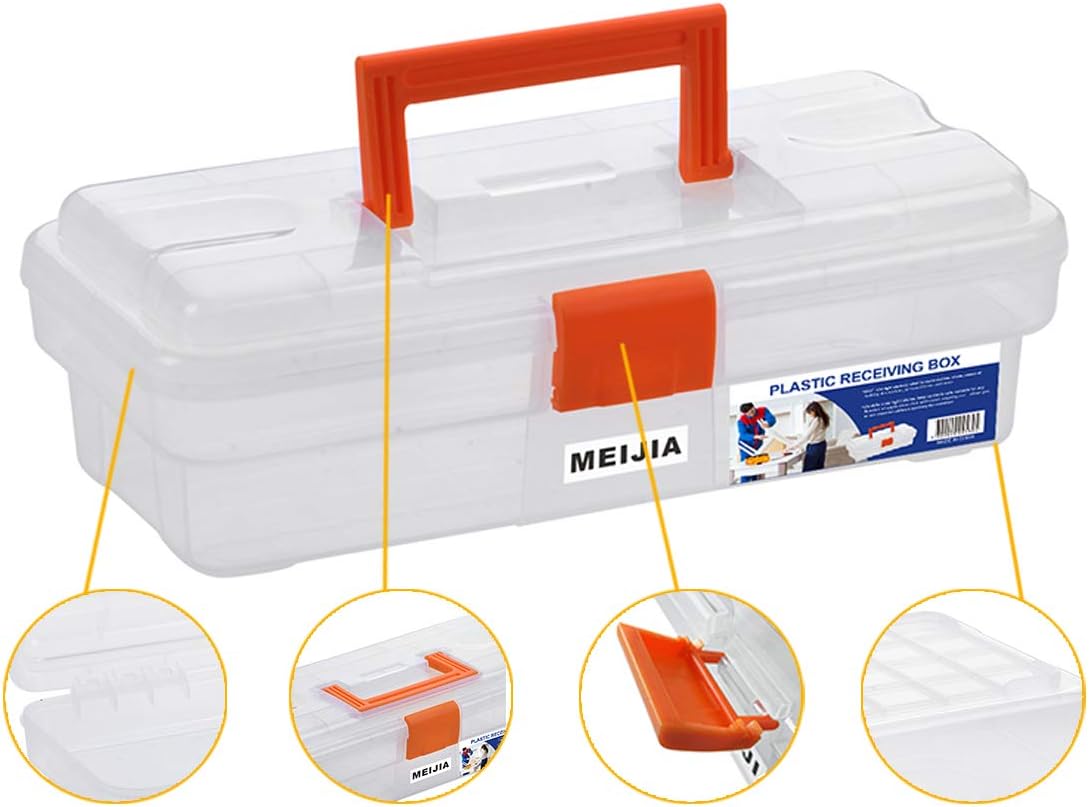 MEIJIA Portable Tool Storage Box, Organizers With Foldable Latches (Black And Orange) (12"x5.9"x3.94")