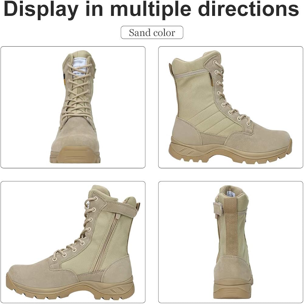 PY- FLRINGPIN Women's 8" Tactical Boots Leather Military Boots Non-Slip Work Boots with Zipper Tan 11.5 US : Clothing, Shoes & Jewelry