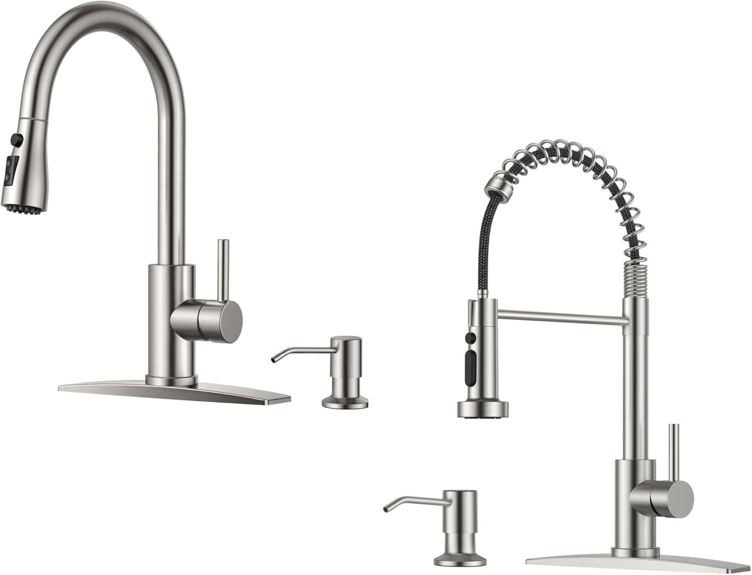 FORIOUS Kitchen Faucet with Soap Dispenser +Commercial Spring Sink Faucet with Soap Dispenser Brushed Nickel