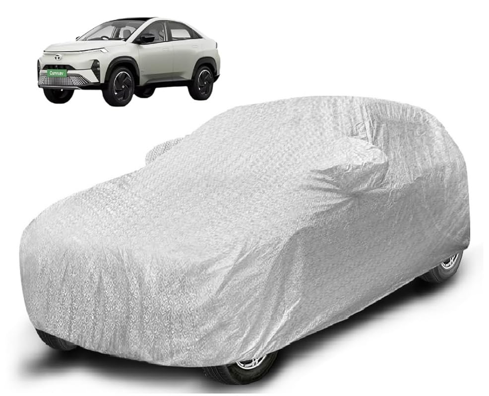 Image of Auto Hub Waterproof Car Cover Compatible with Tata Curvv with Mirror Pocket, Soft Cotton Lining, Waterproof Curvv Car Cover- Metallic Silver