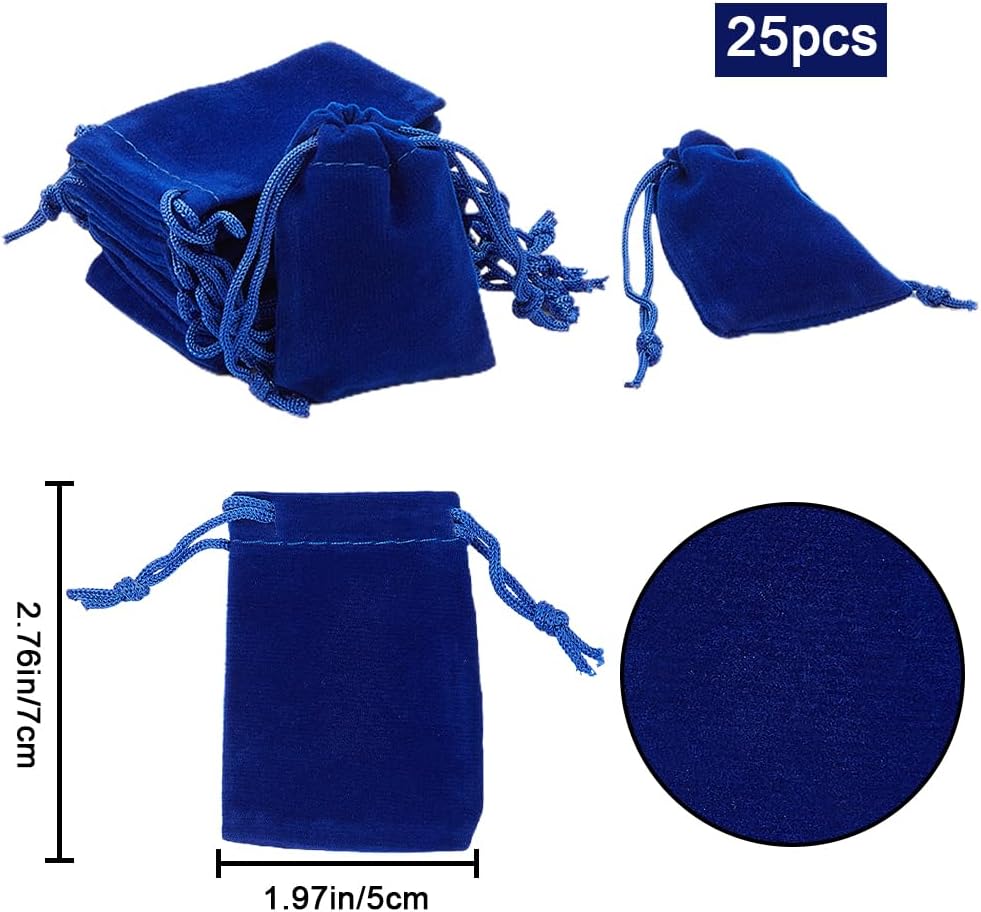Beebeecraft 25Pcs Velvet Drawstring Bags 7x5CM Dark Blue Rectangle Jewelry Pouches for Jewelry Earplug and Key Chains