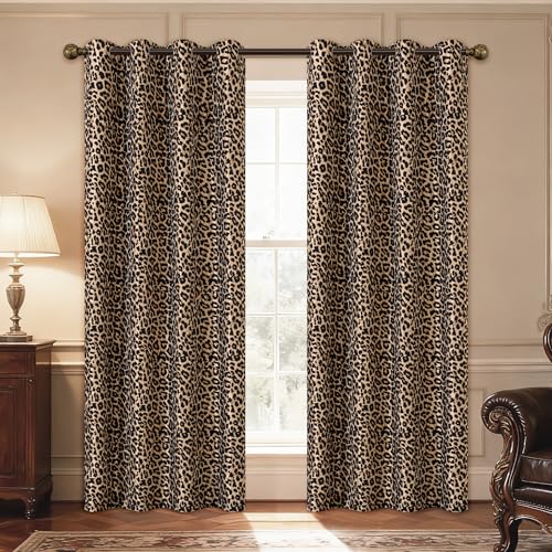 TOPWEAVE Leoapr Print Blackout Curtains for Bedroom 52x84 Black Gold