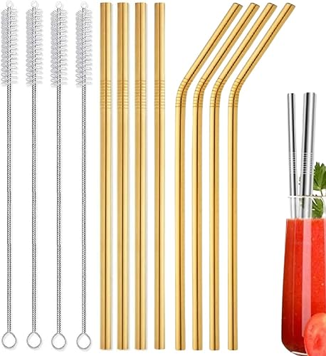 E-Craftr Juego de 12 popotes de acero inoxidable  Pajitas reutilizables  Juego ecológico  4 cepillos de limpieza incluidos  Extra duraderos