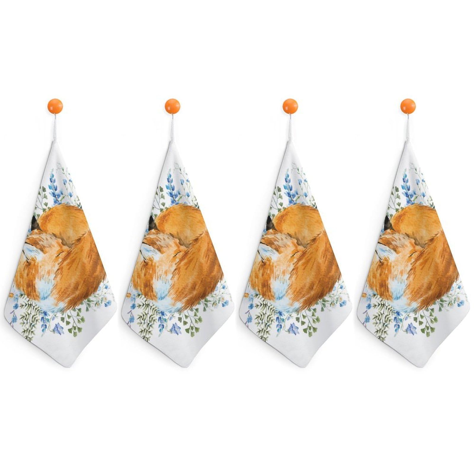 LEDFCVSU 4 Piece Hanging Hand Towels, Watercolor Foxes Small Dry Hand Towel for Kitchen Bathroom